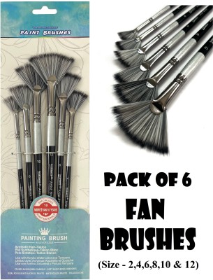 Definite Art Fan Brushes Synthetic Bristles Brush Set Acrylic Fabric Watercolor Painting(Set of 6, Black and Silver color Paint Brushes)