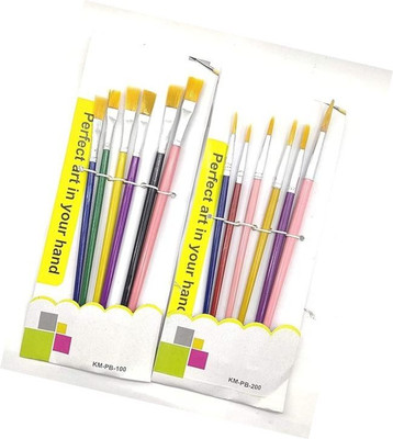 Eclet Paint Brush Combo 6 Flat or 6 Round with Heavy Color Plate(one Brush Free) A(Multicolor)