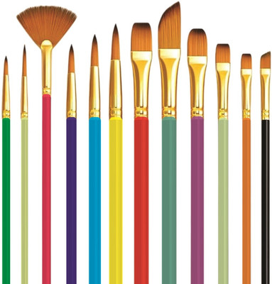 Design connection Artist Painting Brushes Nylon Hair for Acrylic,Watercolor Multipurpose(Set of 12, Multicolor)