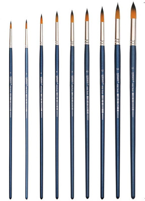 FRKB 9pc Round Pointed Tip Synthetic Paintbrush Set with Long Wooden Handle(Blue)