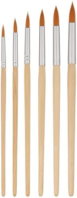 KRYTONE 6pcs Wooden Handle Synthetic Hair Round Artist Watercolour Acrylic Paint Brush(Brown)