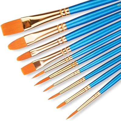 Qiyang sales 10pcs Watercolor Paint Brushes Round Pointed Tip Nylon Hair(Set of 10, Blue)