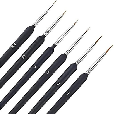QPBM 6Pcs Miniature Paint Plastic,Synthetic Brushes,Detail Fine Tip Paint Brushes Set(Set of 6, Black)