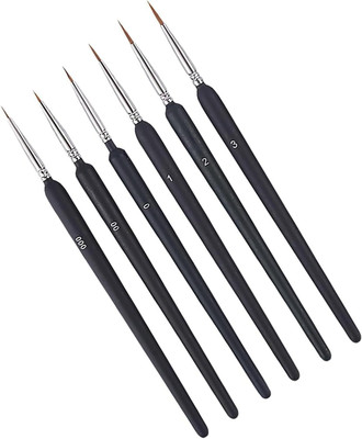 FRKB 6pc Detail Miniature Fine Tip Paint Brush Set for Detailing With Round Handle(Set of 1, Black)