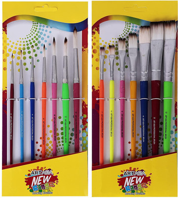 FRKB 7pc Round and 7 pc Flat Paintbrush Set for Watercolor and Acrylic Painting(Set of 2, Multicolor)