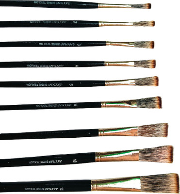 JAYNA Premium Flat Long Hair Artist Brush Set–Sizes 1,2,3,4,5,6,8,10,12 (Pack of 9pcs)(Black)