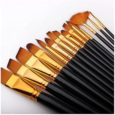 Twizzle Set Of 12 Soft Painthes ideal for Acrylics,Watercolor & Oil Brus(Set of 12, Black Gold)