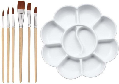 KRAFTMASTERS Painting Brush Set of 7 pcs Includes Paintbrushes, Palette(Set of 7, White, Brown)