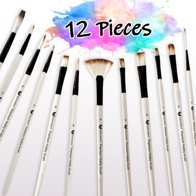 Eduway Nylon Hair Set of 12 Painting Brush with Ergonomic Grip|Suitable for Modern Art'(Set of 12, Black and White)