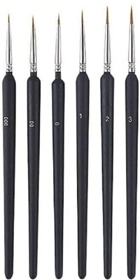 BM RETAIL 6 PCS Detailing Paint Brushes Set for Fine Detailing Round Pointed Tip(Black)