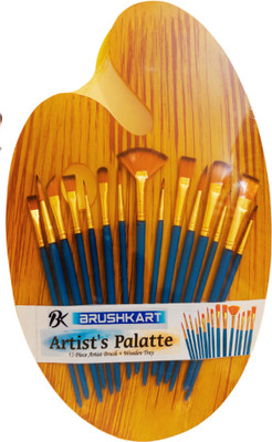 BK BRUSHKART Artist Acrylic Painting Brush for Acrylic/Watercolor/Oil With Wooden Tray(Set of 15, Blue)