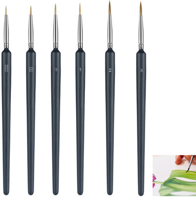 Zibuyu 6PC Professional Wolf Fine Tip Nylon Hair Paint Brushes for Acrylic Oil Figures(Set of 6, Black)