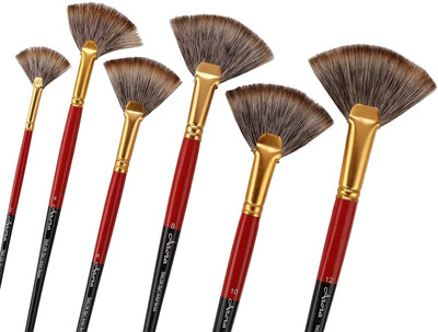 KABEER ART Taklon Fan Painiting Brush Set(Set of 6, Brown)