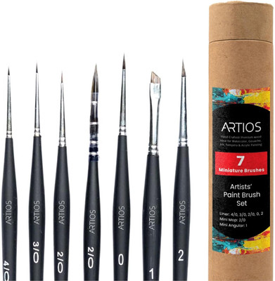 ARTIOS 7 Fine Tip Miniature Paintbrush Set, Premium Synthetic Brush Tube for Watercolor(Set of 7, Matte Black)