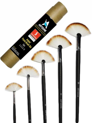 Artzone Handmade Fan Paint Brushes Pack of 5 with Free Brush Holder(Set of 5, Black)
