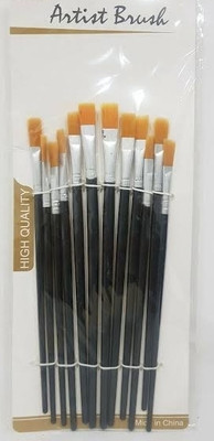 Beauty Hub Decor Synthetic Flat Tip Artist Paint Brushes 12 Piece Set(Set of 1, Black, Gold)