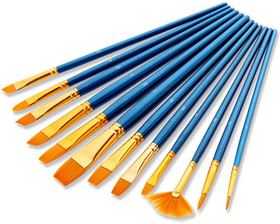 HouseOfCommon Painting Brushes Set of 12 Professional(Set of 1, Blue, Gold)