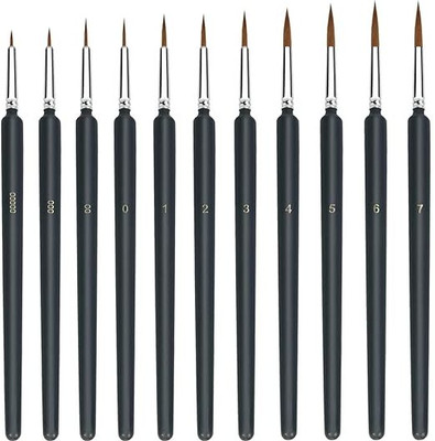JAMBUVANTI 11PCS Miniature Paint Brushes Miniature Small Thin Painting Brushes Kit Micro(Set of 11, Black)