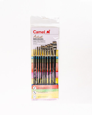 Camel LONG HANDLE WITH TAKLON BRISTLE ARTIST BRUSHES - ROUND, FLAT & FILBERT(Set of 10, Black)