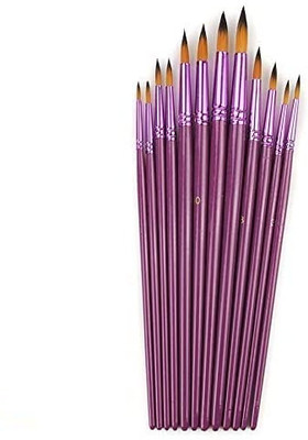 KRYTONE 12pcs Round Different Size Artist Fine Nylon Hair Paint Brush Set for Watercolor(Multicolor)