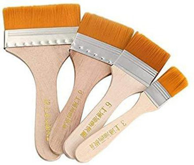 Kreative Kraft 4 Pcs Wooden Handle Flat Paint Brush Set(Light Brown)
