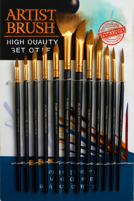 PREETIOnline Artists, Painting Brushes Set of 12(Set of 12, Gold, Brown, Black)