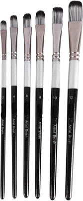 FRKB 6 Pc Filbert Paintbrush Set in Synthetic Hair for Water, Acrylic Painting etc(Set of 1, Black)