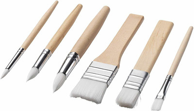FRKB Round and Flat White Hair Paintbrush of 6pc for Acrylic ,Watercolor Painting(Beige)