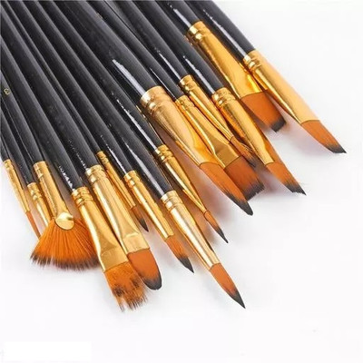 Eclet 12 pcs Artist paint brush for watercolor Acrylic school oil painting A111(Black)