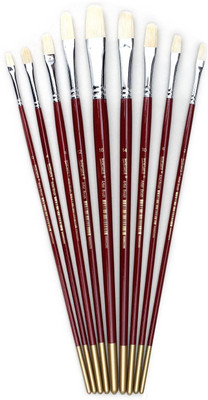WORISON Filbert Natural Hog Hair Long Handle Painting Brush Set of 9pc for Oil Painting(Set of 1, Brown)