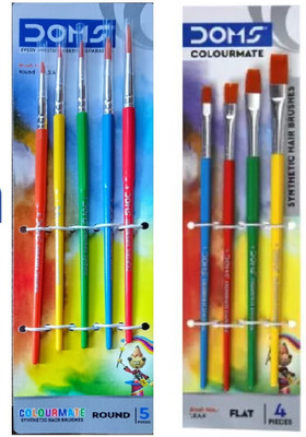 DOMS Colormate 4 pc Flat and 5 Pc Round Brushes(Set of 2, Multicolor)
