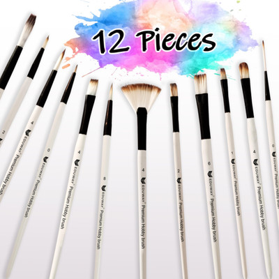 Eduway Nylon Hair Painting Brush with Ergonomic Grip|Suitable for Modern Art(Set of 12, Black & White)