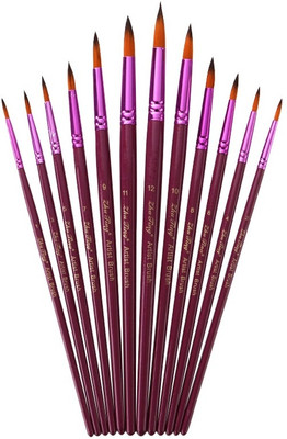 DEZIINE 12 PCS Round Different Size Artist Fine Nylon Hair Paint Brush Set(Set of 1, Purple)