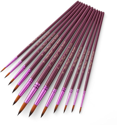 KRYTONE 12 Piece Round Nylon Hair Paint Brush for Watercolor Painting(Set of 12, Multicolor)