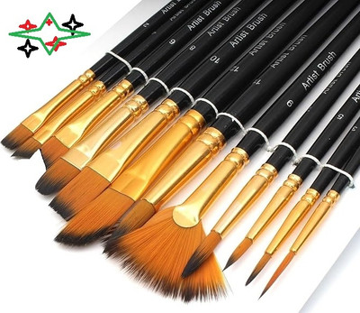 Orld HIGH QUALITY Artists, Painting Brushes Set of 12-*(Set of 12, Gold, Brown, Black)