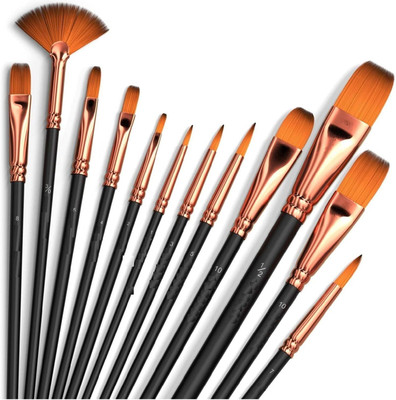 BloomTip Premium Painting Brush Set of 12 PCS for multipurpose painting(Set of 12, golden, Black)