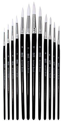 CHROME Short Handle Synthetic Round Tip Artist Brush(Set of 12, Black)
