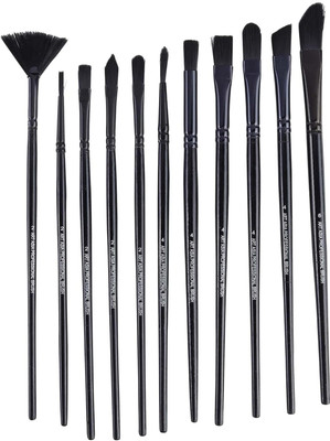 art asia 12pc Complete Black Mix Paintbrush Set(Set of 1, Black)