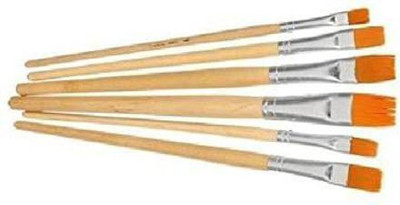KRAFTMASTERS 6Pcs Flat Paint Brushes Artist Nylon Wooden Handle Acrylic Oil Paint(Set of 6, Brown)