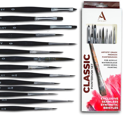 ArtRight Artist Miniature Premium PaintBrush (Set of 14) for Painting,Art & Craft(Black)