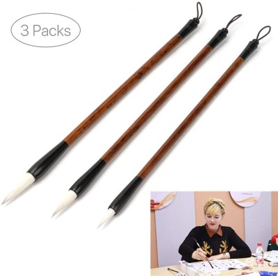 BM RETAIL 3Pcs Chinese Calligraphy Brush Art Sumi Writing Painting(Brown)