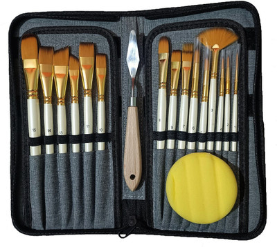 ChiggiWiggi Artist Painting Brush Set with Zipper Case for Watercolor, Acrylic, Oil Painting(Set of 17, Multicolor)