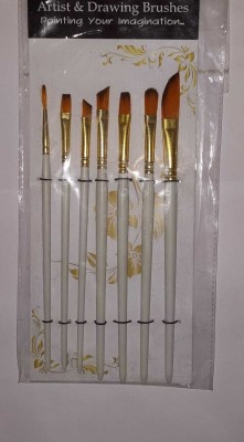 Beauty Hub Decor 7pc Round and Flat Mix Painting Brush Set for Water Acrylic(Set of 1, White, Gold)