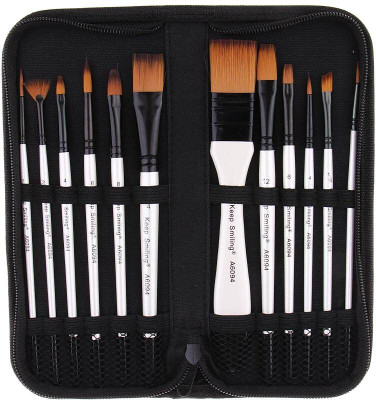 Kreative Kraft Paint Brush Set Includes Zipper Carrying Case (12pcs)(White)