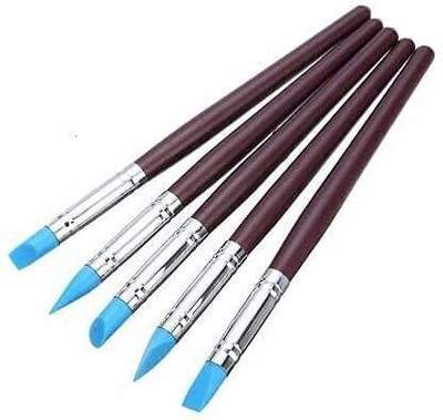 Revees Clive Silicone, Rubber Nib Paint Brush Pens 3mm Tip Clay Sculpting Tools(Set of 5, Brown)