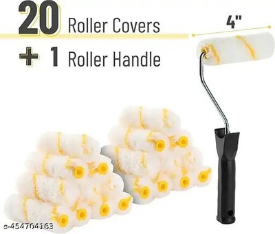 GAUMUK YELLOW LINE ROLLER 4'' ROLLER KIT WITH HANDLE Paint Roller(Pack of 21)