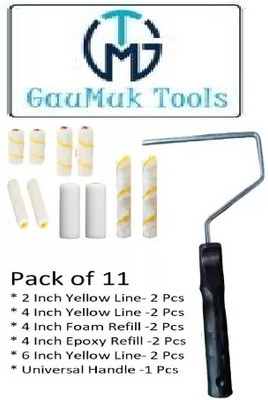 GAUMUK TOOLS 2 ,4 & 6 inch Cotton Yellow Line, Foam ,Epoxy Paint Roller(Pack of 11)