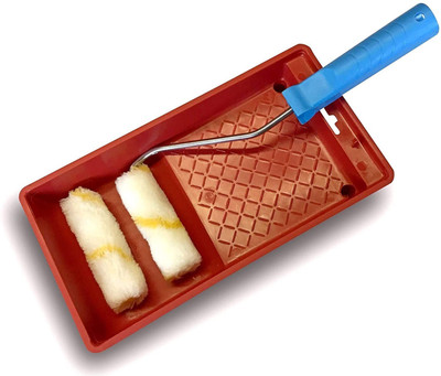 ALFCLOTHHOUSE 4-Inch 2-Stripe Paint Roller Set with Handle and Tray – Mini Roller Kit for Wall 4 inch Stripe roller with handle Paint Roller(Pack of 2)