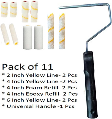 KMS KOMAL SHOP PAINTER CHOICE KIT 2 ,4 & 6 inch Cotton Yellow Line, Foam ,Epoxy Paint Roller(Pack of 11)