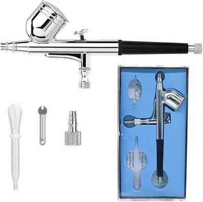 Pinaka Airbrush Double Trigger 0.3mm Nozzle for Makeup,Tattoos,Cake,Mode Making and DIY Automated Linear Sprayer(Silver)